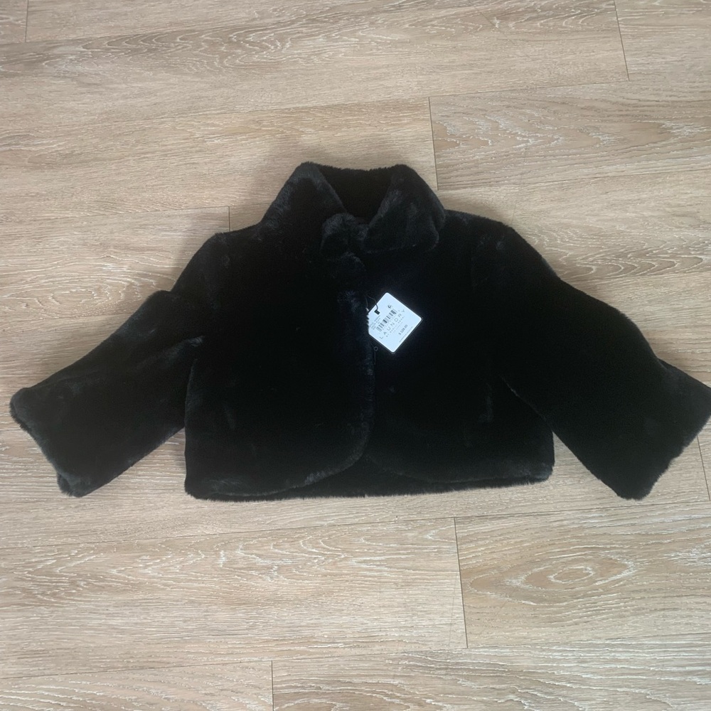 Laundry By Shelli Segal Black Faux Fur Cape Coat Size XS